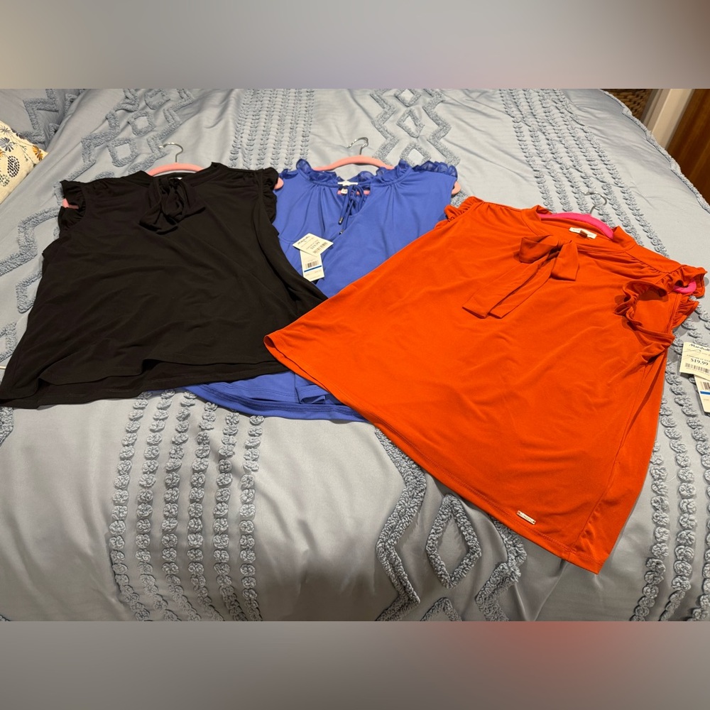 Set of Three Sleeveless Tops - Black, Blue, and Orange